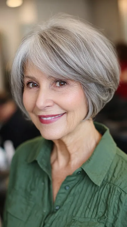 Chic Soft Gray Mushroom Bob with Subtle Volume