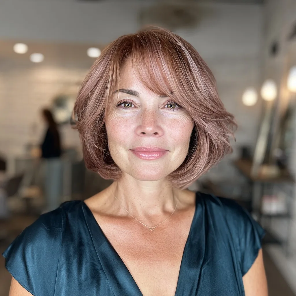 Chic Soft Rose Gold Layered Bob