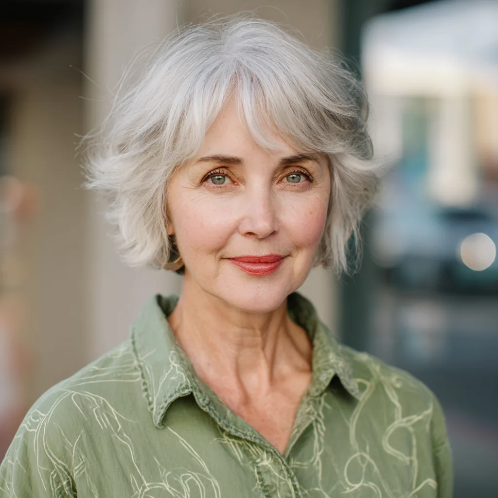 Chic Softly Curled Silver Bob with Layered Texture
