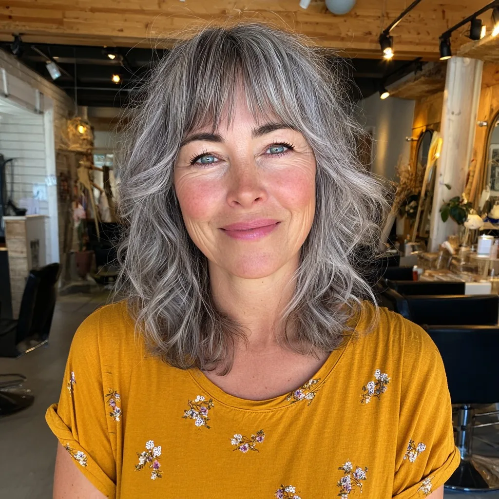 Chic Softly Layered Grey Cut with Textured Waves