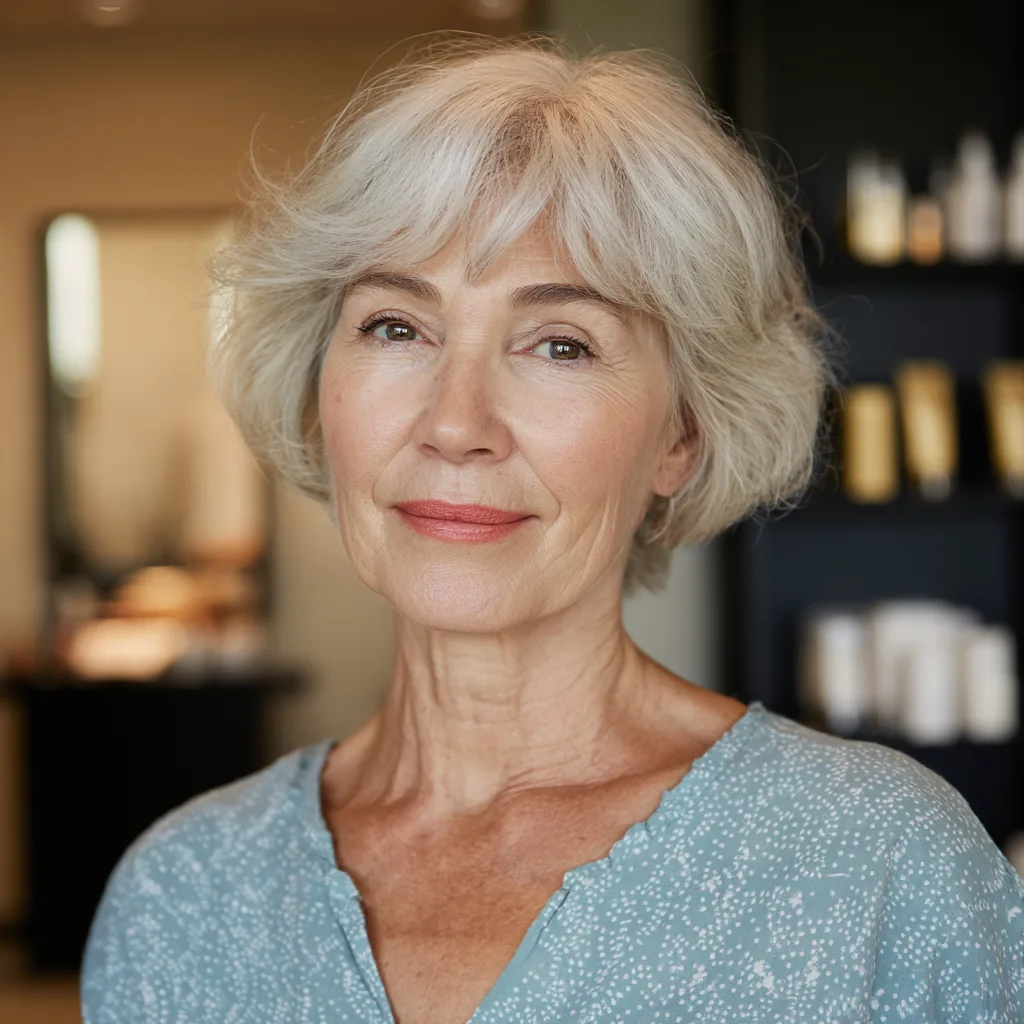 Chic Softly Textured Silver Bob with Subtle Layers