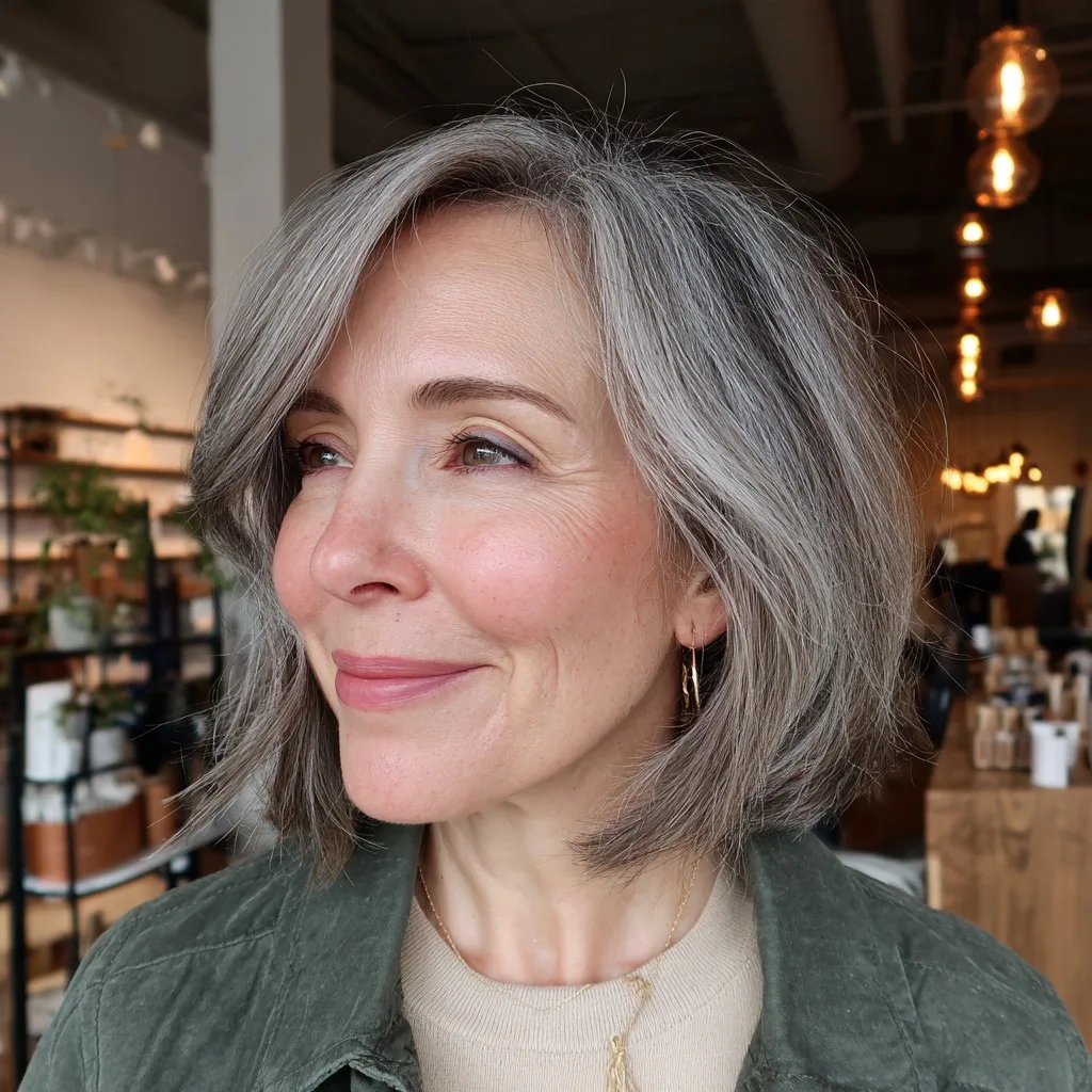 Chic Textured A-Line Cut with Salt and Pepper Tones