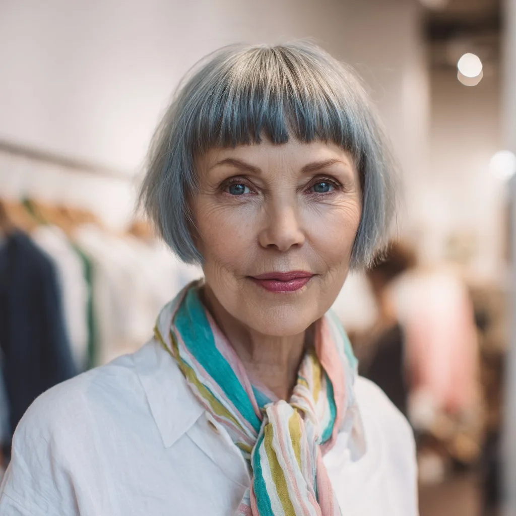 Chic Textured Bob with Bold Bangs for Mature Style