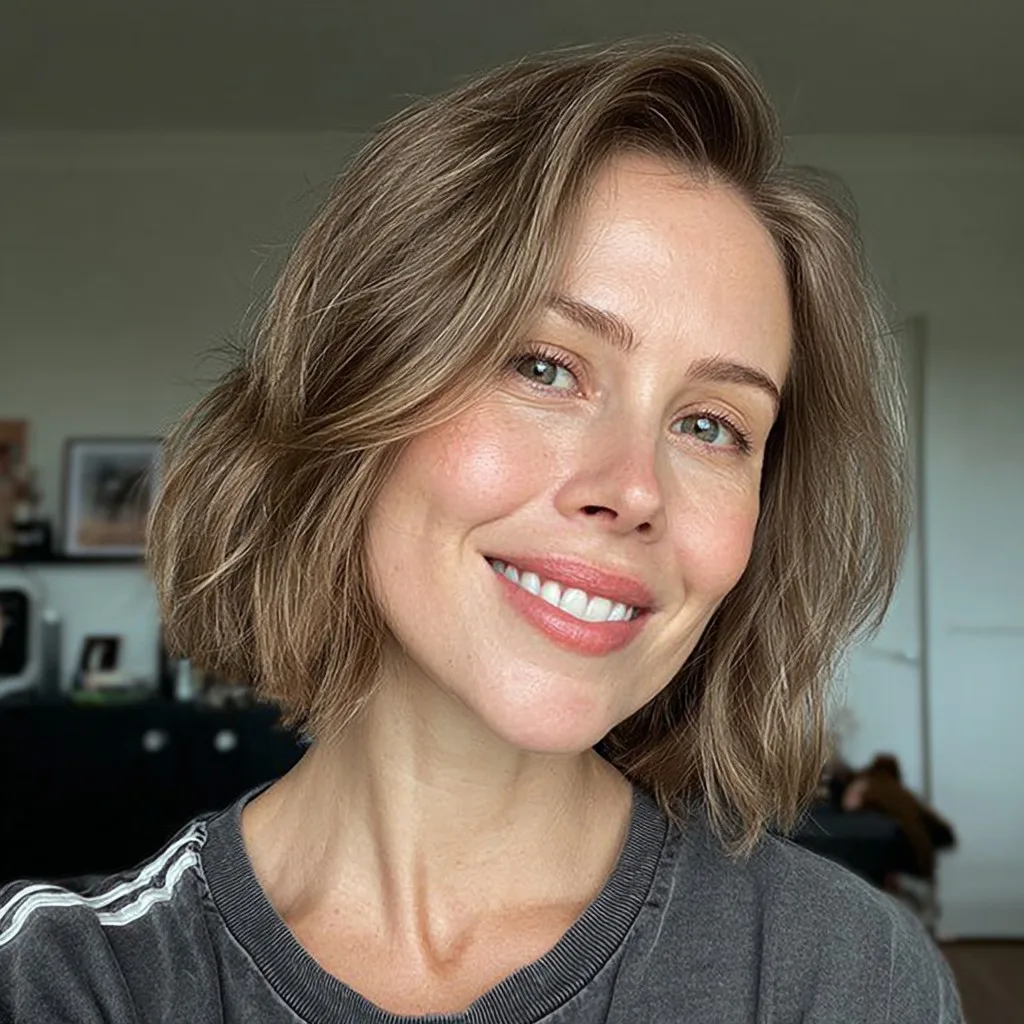 Chic Textured Bob with Light Brown Highlights
