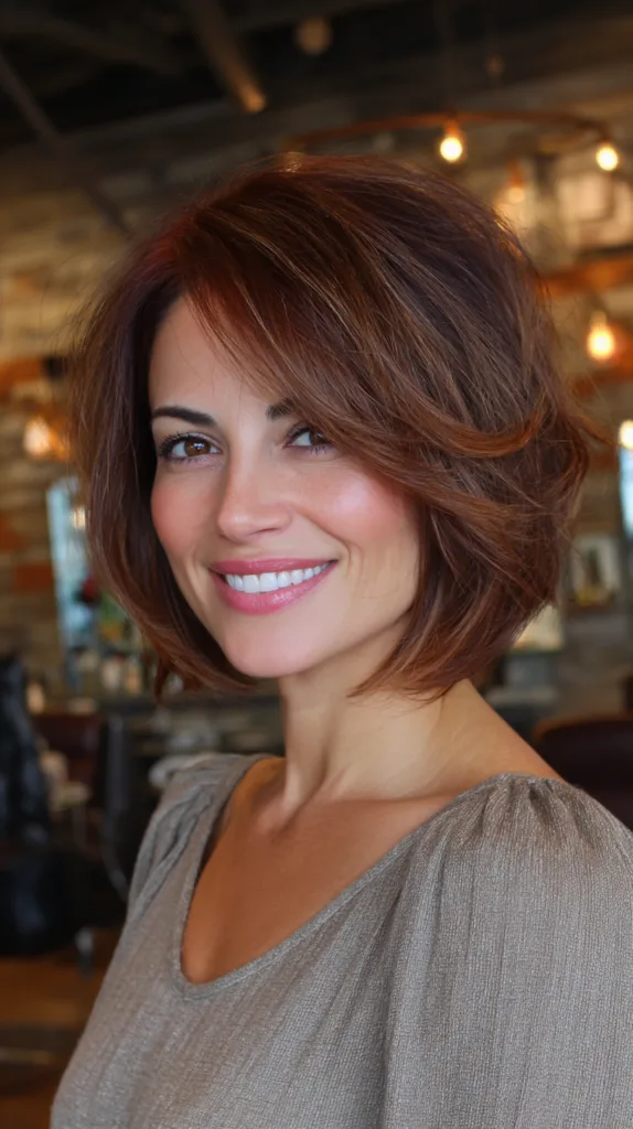 Chic Textured Bob with Warm Red Undertones