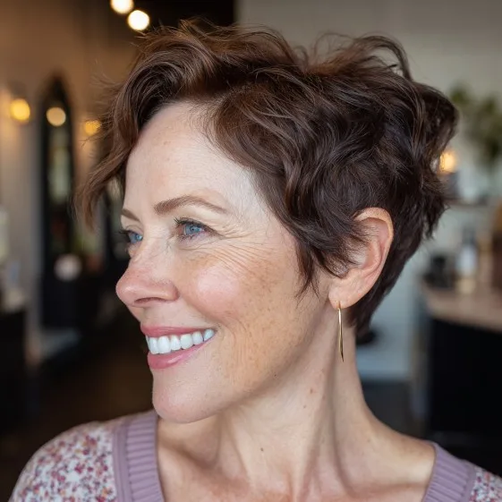 Chic Textured Brunette Pixie with Loose Waves