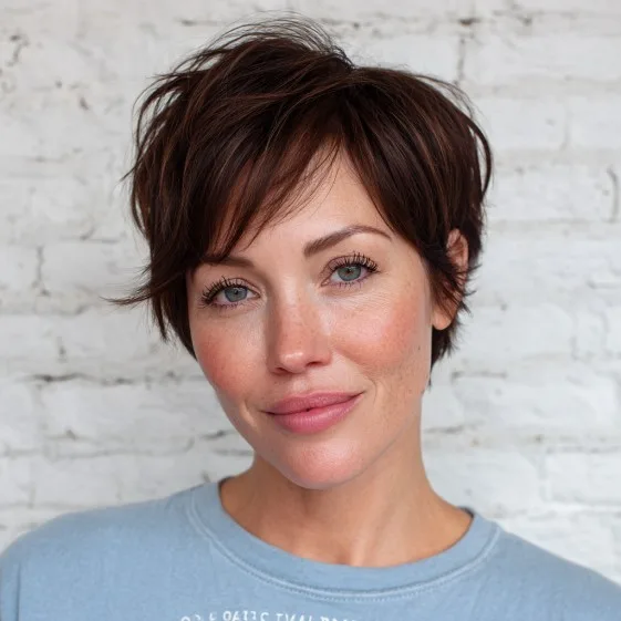 Chic Textured Brunette Pixie with Playful Volume