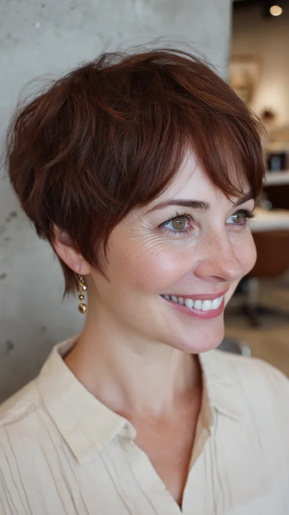 Chic Textured Copper Pixie with Defined Layers