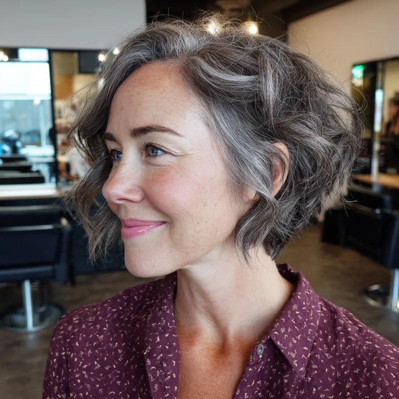 Chic Textured Gray Bob with Soft Waves