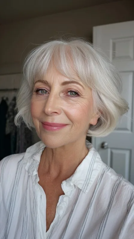 Chic Textured Mushroom Bob with Soft Bangs