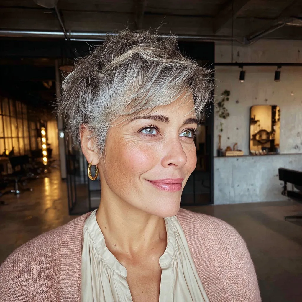 Chic Textured Pixie with Salt and Pepper Dimensions
