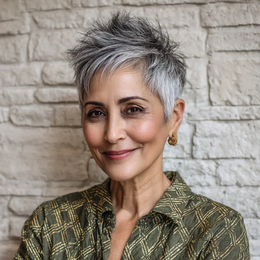 Chic Textured Pixie with Silver Highlights