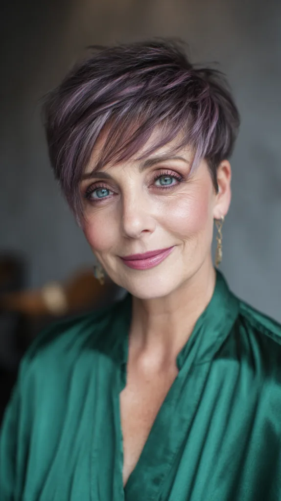Chic Textured Pixie with Subtle Lavender Highlights