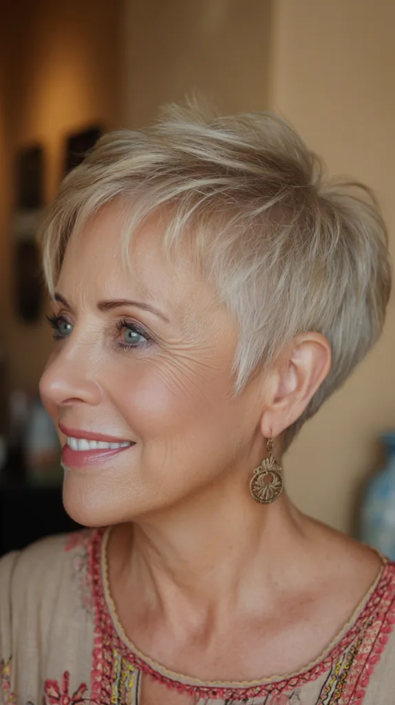 Chic Textured Platinum Pixie with Subtle Layers
