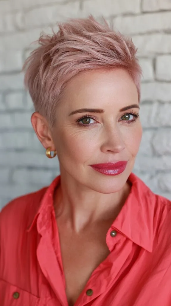 Chic Textured Rose Gold Pixie with Edgy Layers