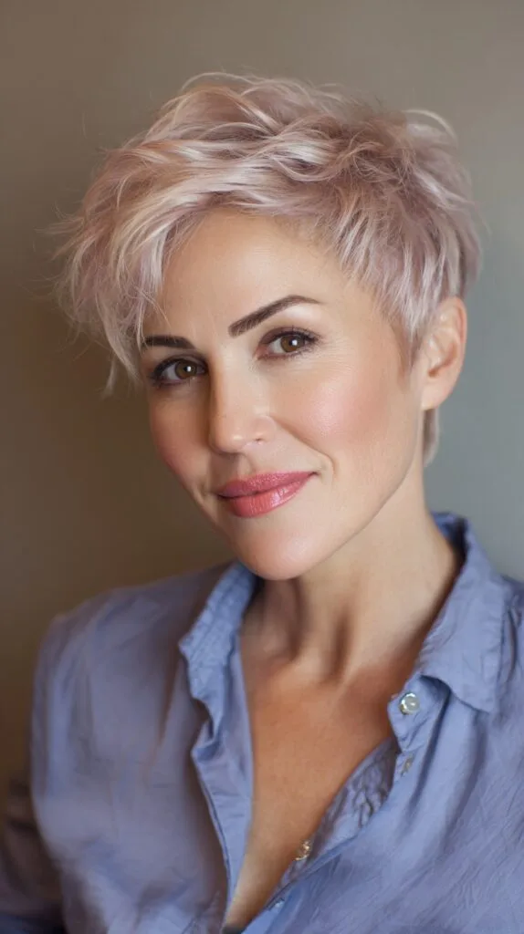 Chic Textured Rose Gold Pixie with Lifting Layers