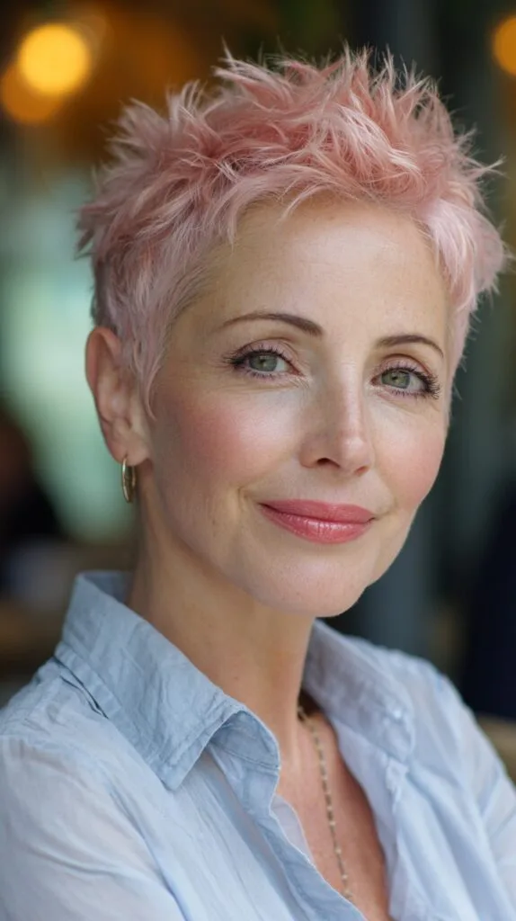 Chic Textured Rose Gold Pixie with Playful Spikes