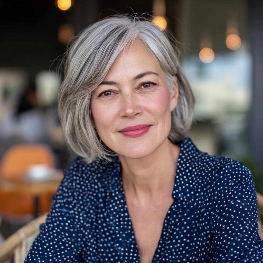 Chic Textured Salt and Pepper Bob with Subtle Waves