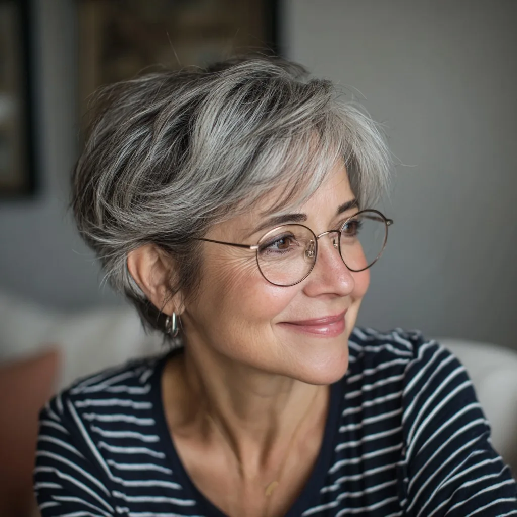 Chic Textured Short Cut with Silver Highlights
