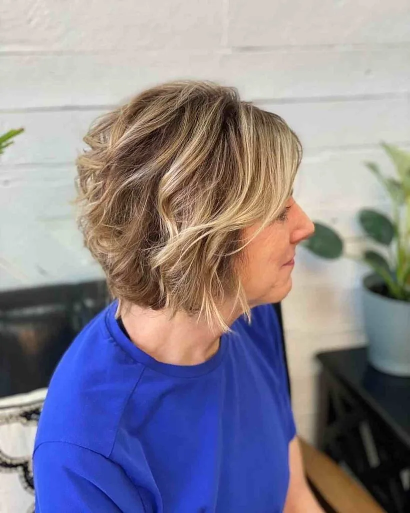 Chic Textured Short Hair with Layers and Balayage for Mature Women