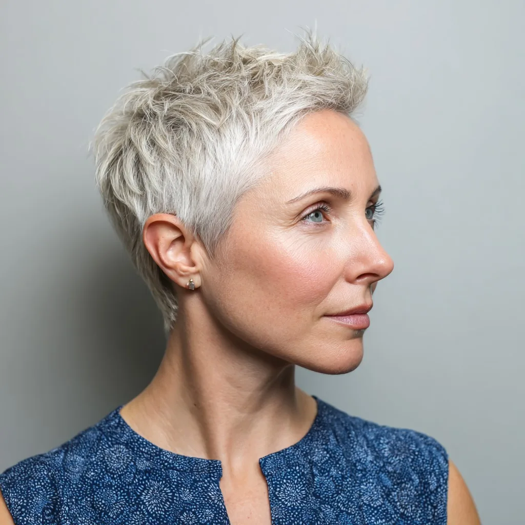 Chic Textured Short Spiky Cut with Light Platinum Highlights
