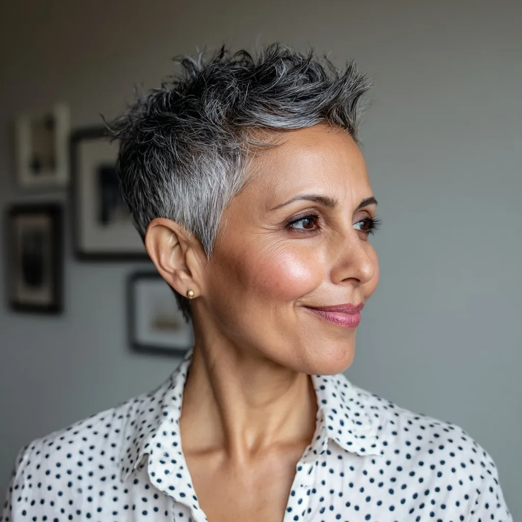 Chic Textured Short Spiky Cut with Silvery Highlights