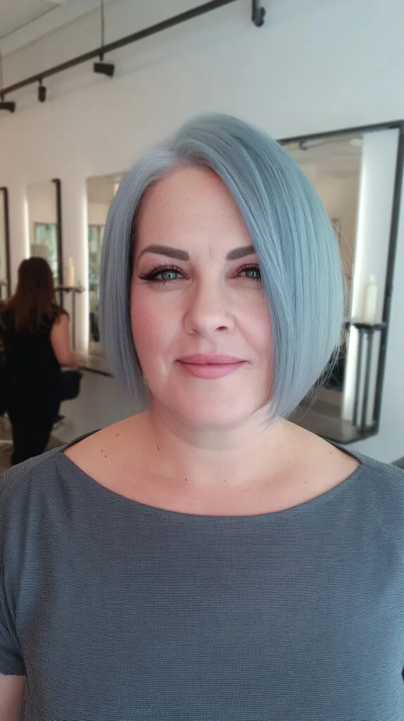 Chic Textured Silver Blue Bob with Soft Angled Layers