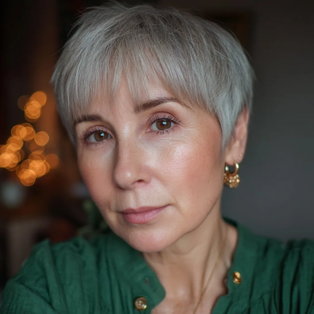 Chic Textured Silver Bob with Soft Bangs