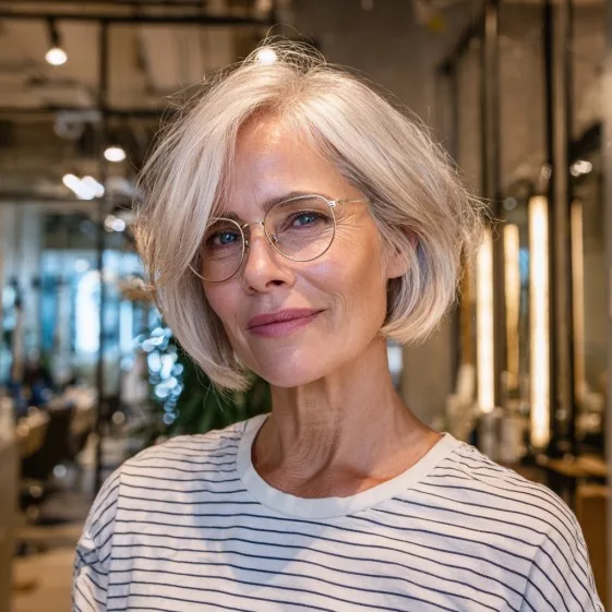 Chic Textured Silver Bob with Soft Volume