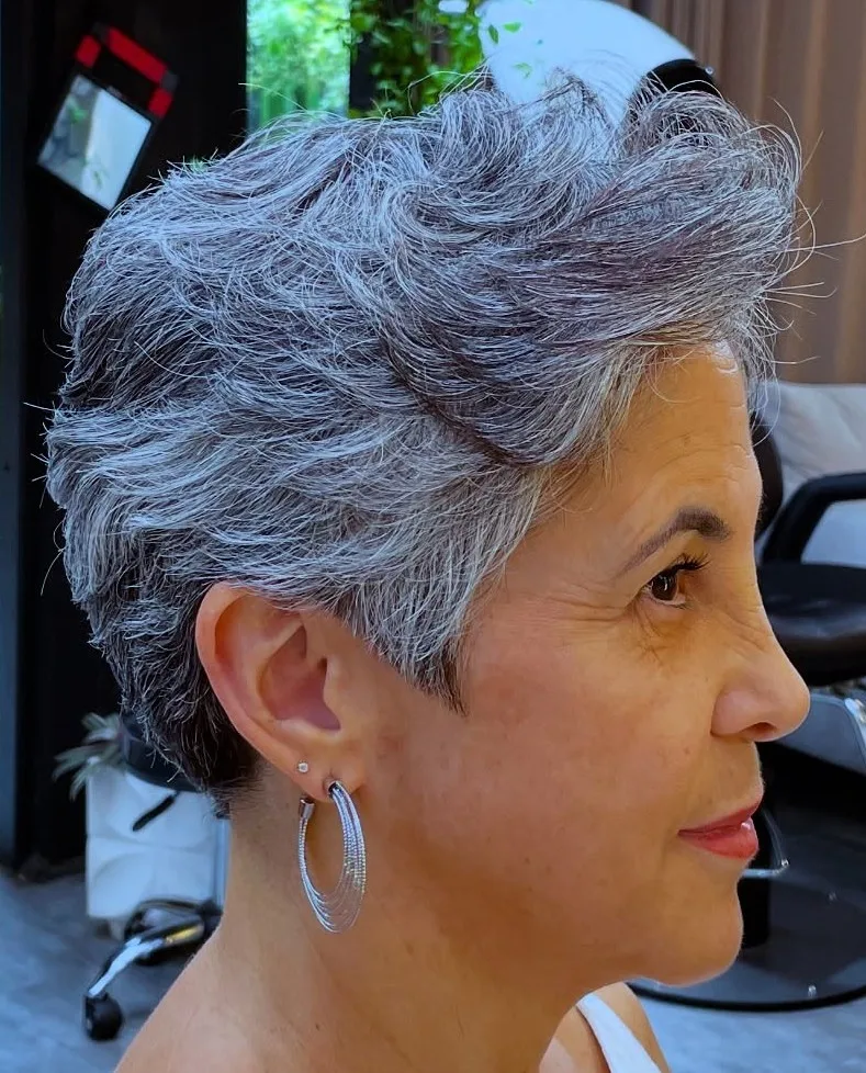 Chic Textured Silver Pixie with Bold Volume