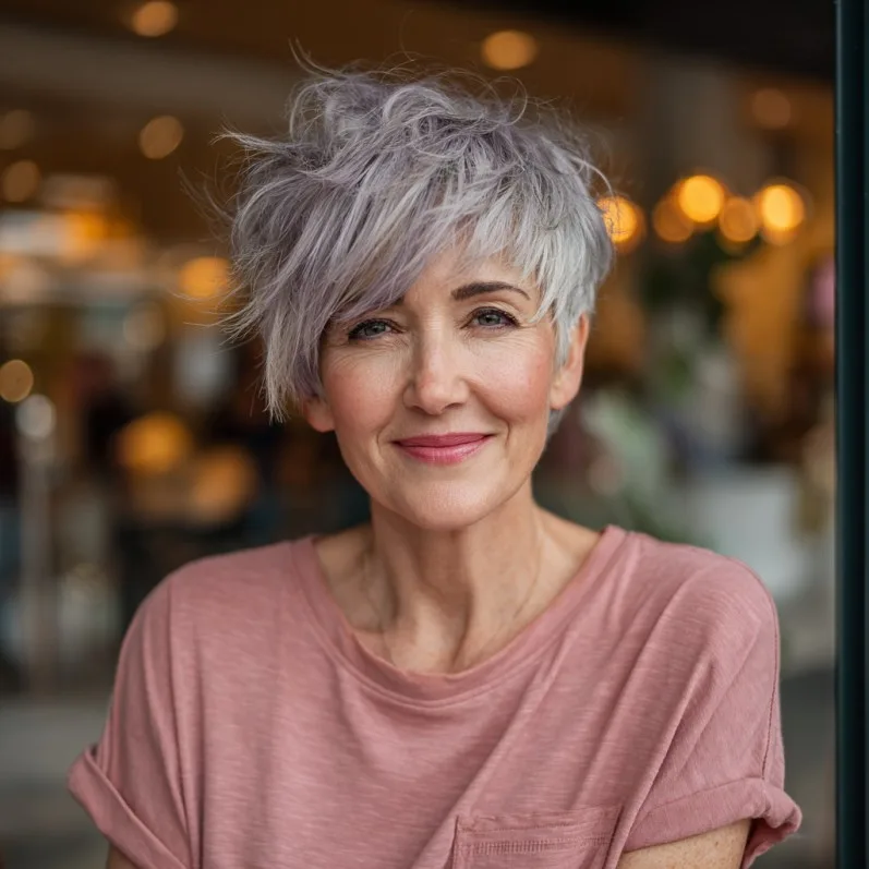 Chic Textured Silver Pixie with Edgy Layers