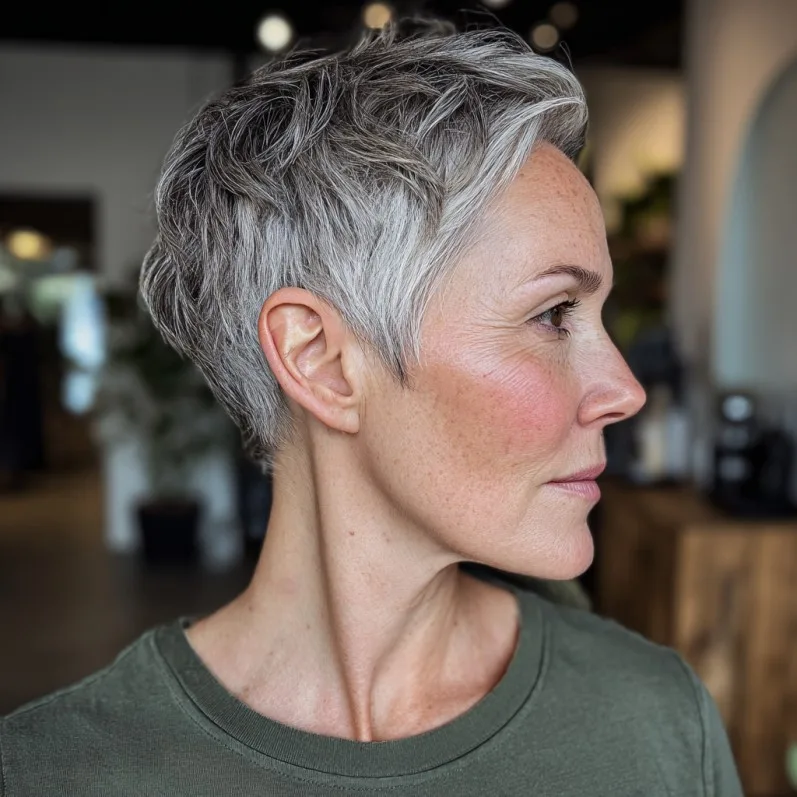 Chic Textured Silver Pixie with Subtle Volume