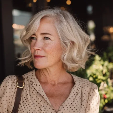 Chic Textured Wavy Bob for Mature Women