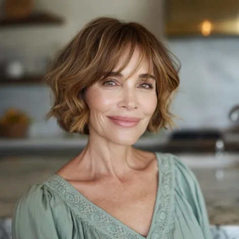 Chic Textured Wavy Bob with Face-Framing Layers for Women Over 50