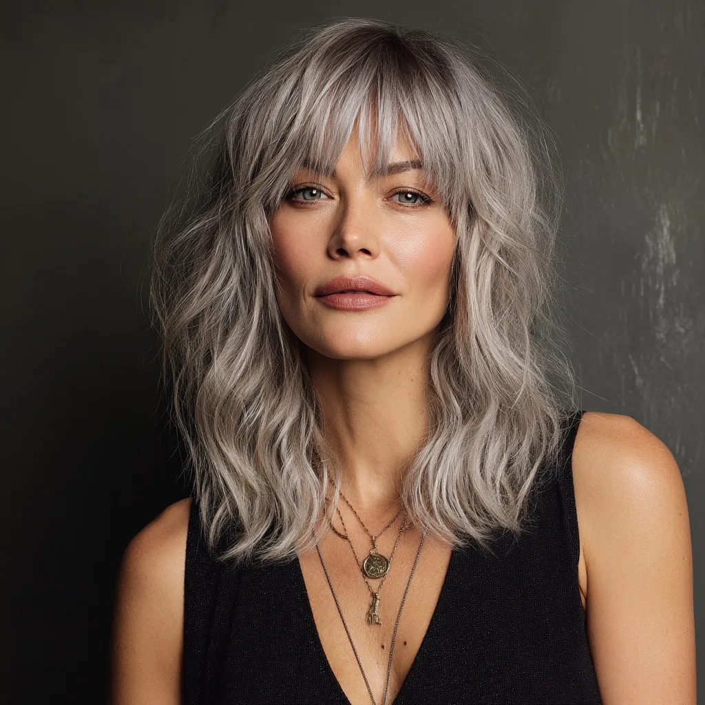 Chic Wavy Cut with Bold Bangs