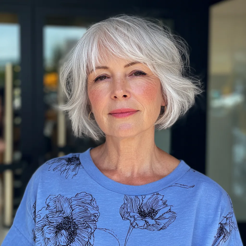 Chic Wispy Silver Bob with Layered Texture