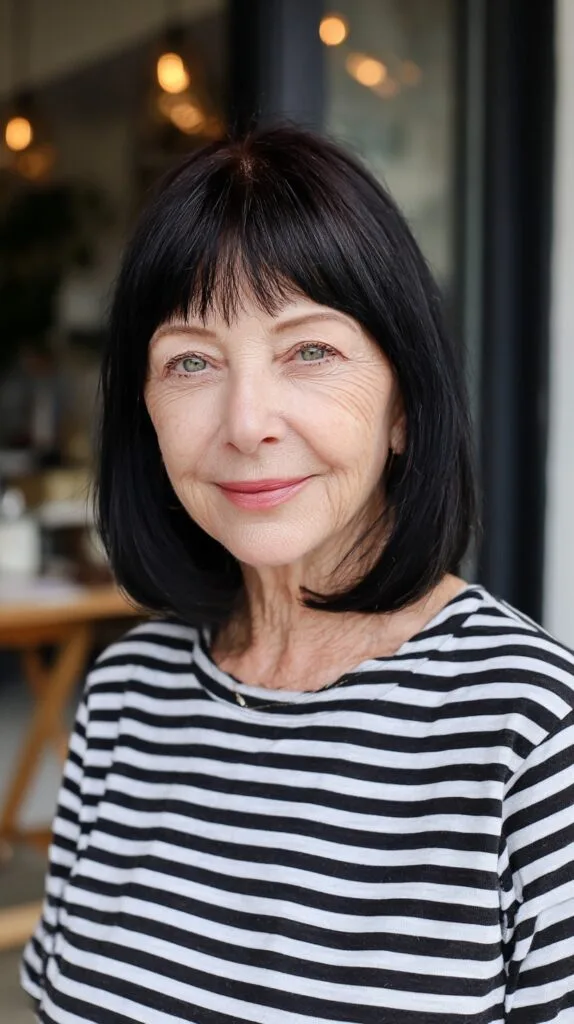 Chin-Length Rounded Lob with Micro Curtain Fringe and Subtle Crown Lift