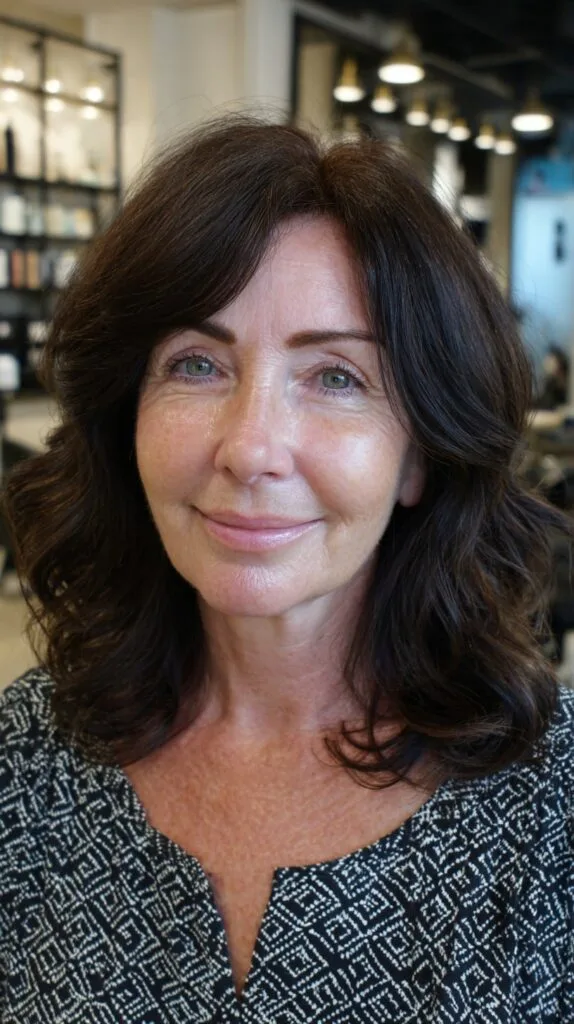 Chocolate Root-Lifted Medium Shag with Diagonal Face‑Framing Layers