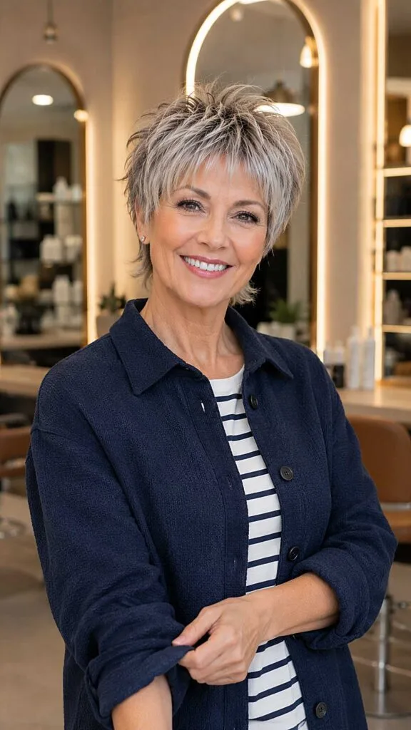 Choppy Salt-and-Pepper Pixie with Razored Crown Lift