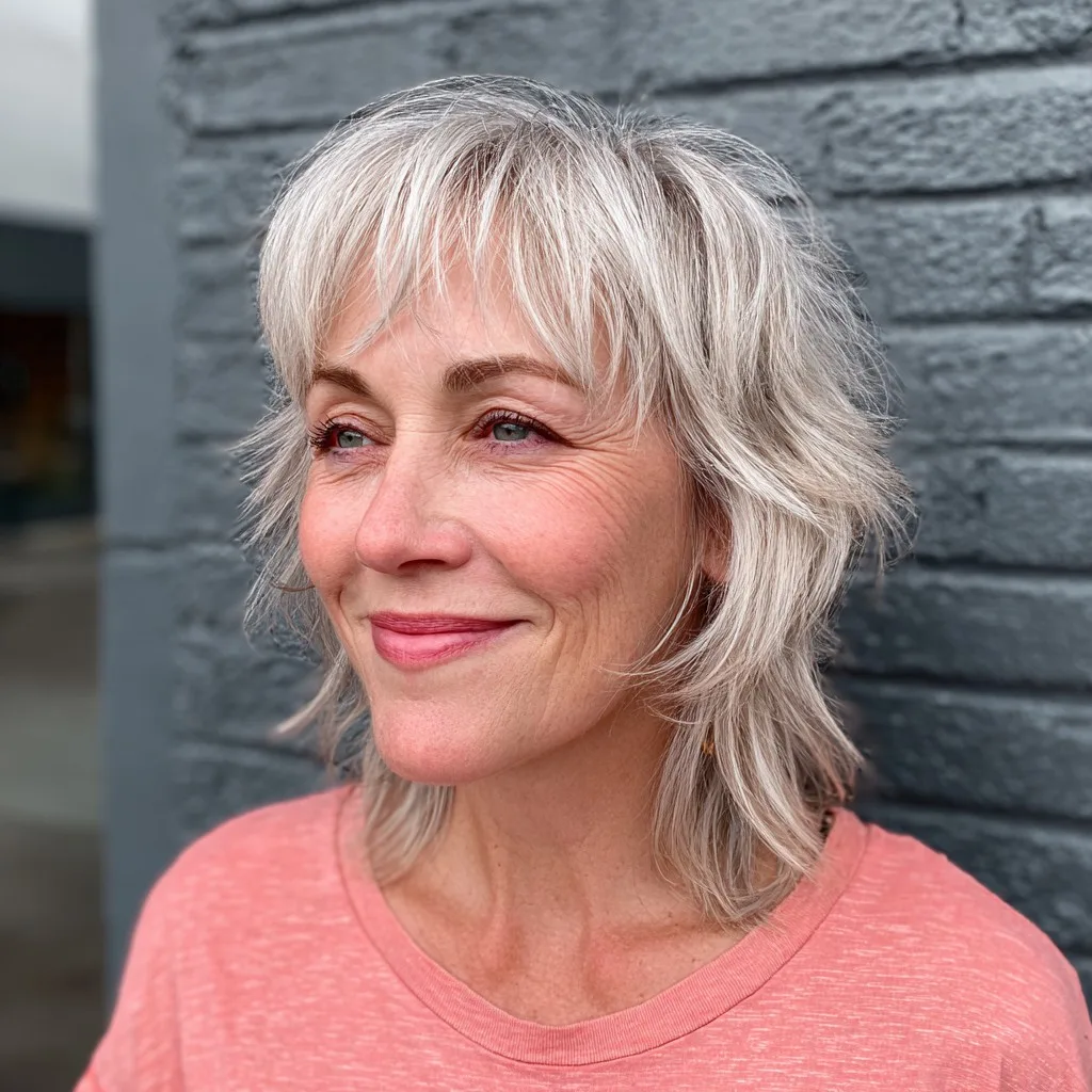 Choppy Silver Shag with Face-Framing Layers