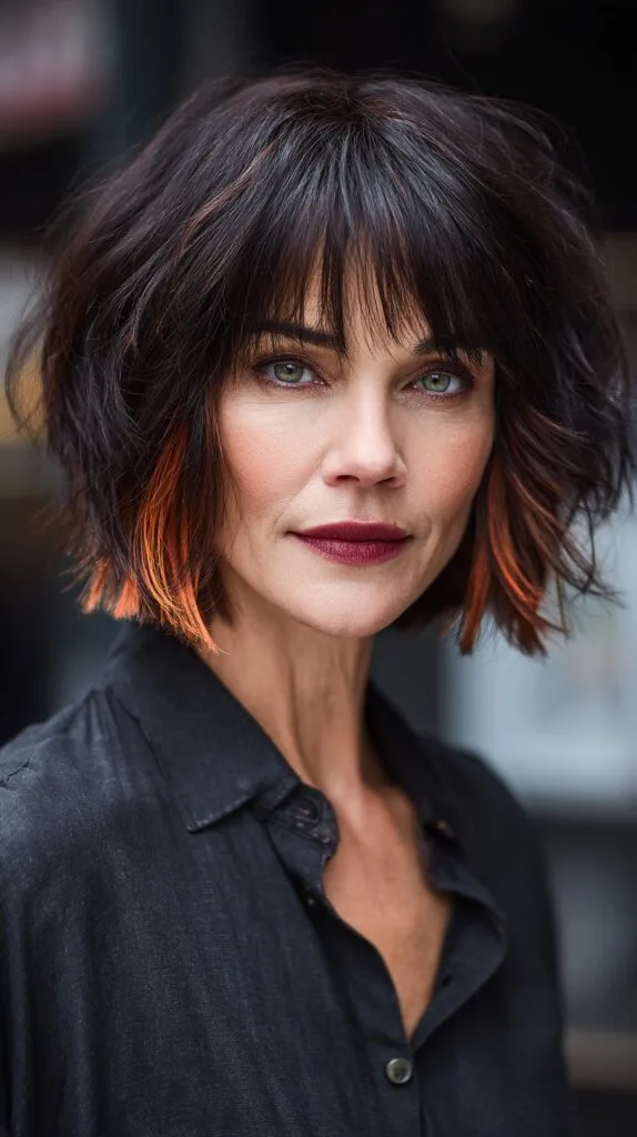 Choppy Textured Bob with Fiery Orange Tips