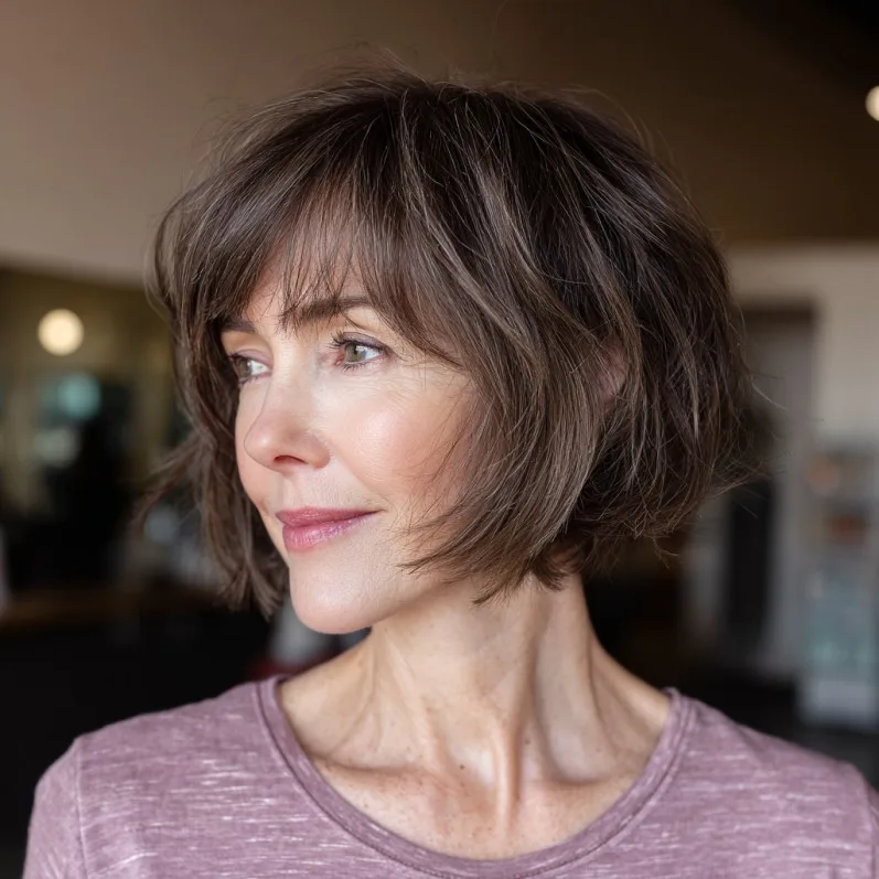 Choppy Textured Bob with Soft Bangs