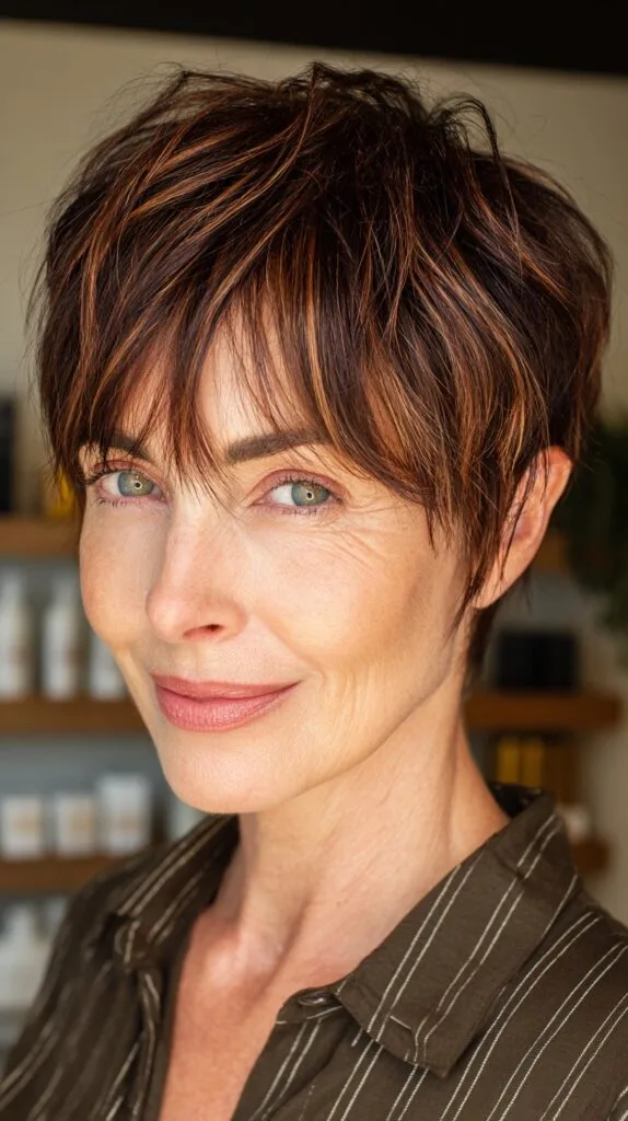 Choppy Textured Pixie with Caramel Highlights