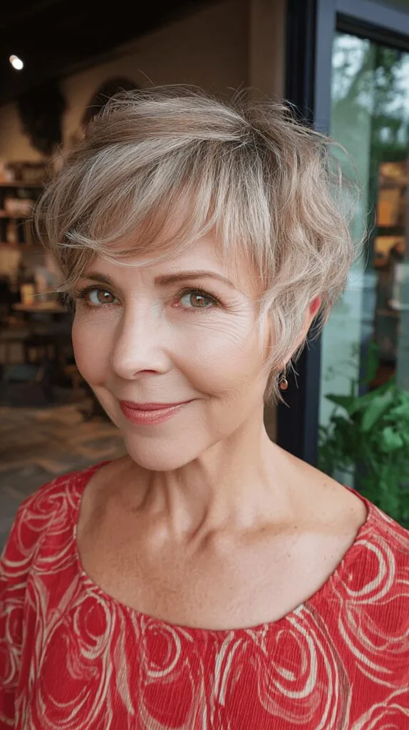 Choppy Textured Short Blonde Pixie with Subtle Highlights