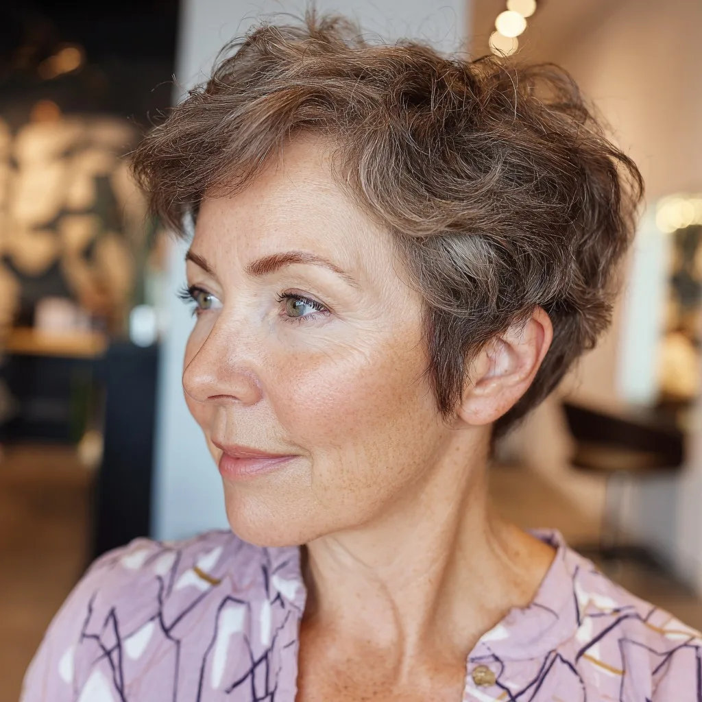 Choppy Textured Short Brown Cut with Soft Volume