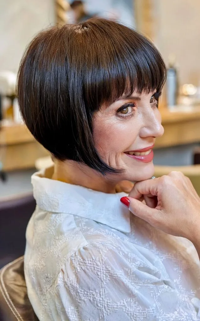 classic bob hairstyle with bangs for women over 50