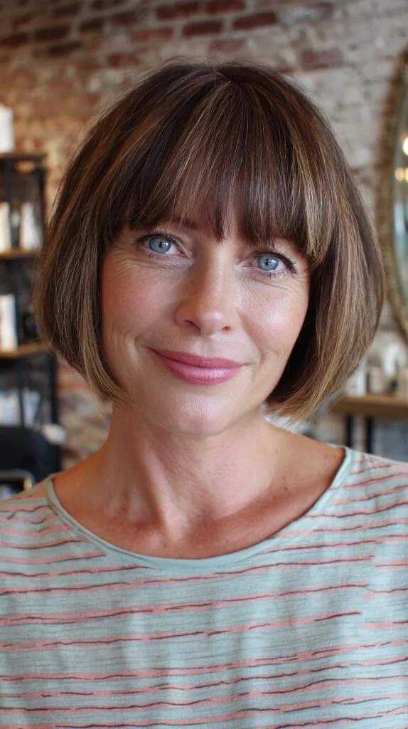Classic Chestnut Bob with Wispy Fringe