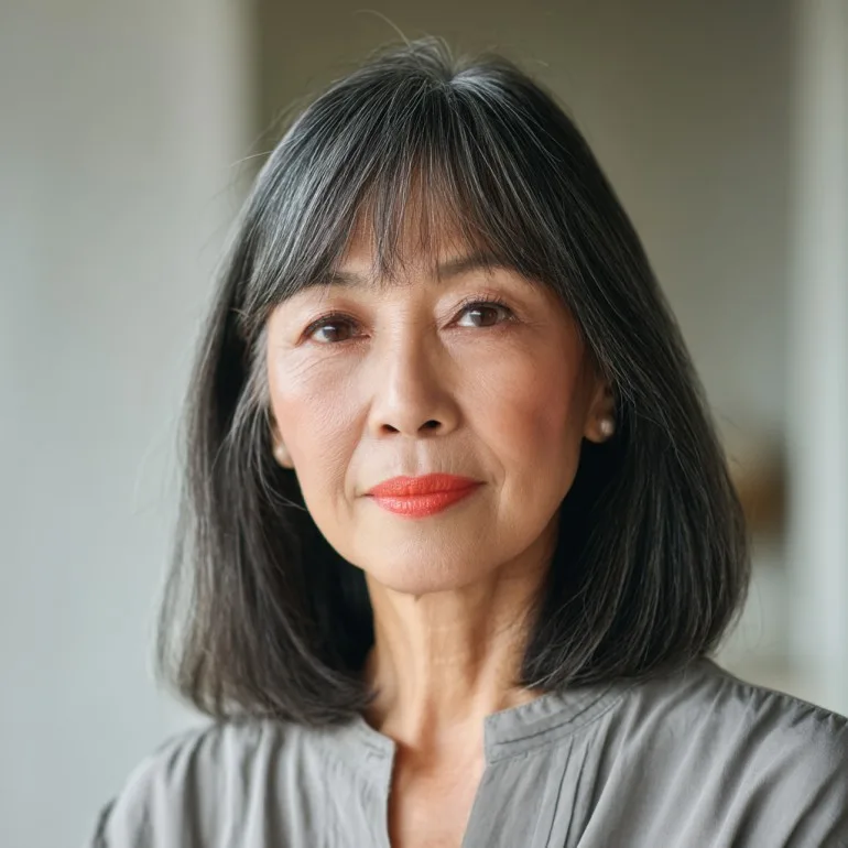Classic Layered Shoulder-Length Cut with Bangs