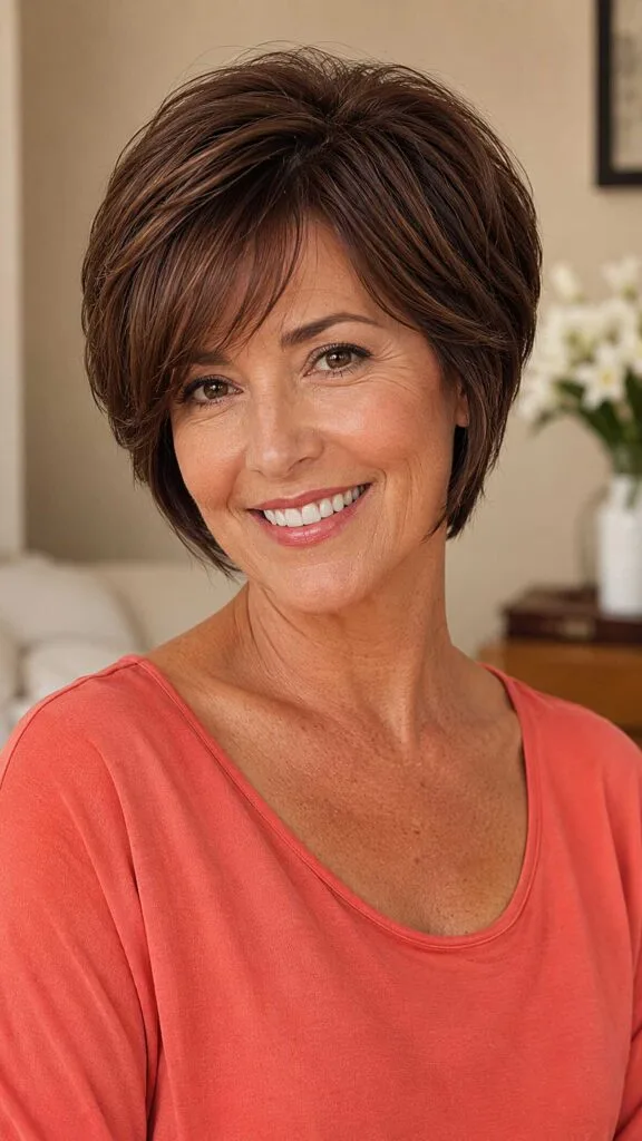 Cocoa Brown Side-Swept Crop With Feathered Nape