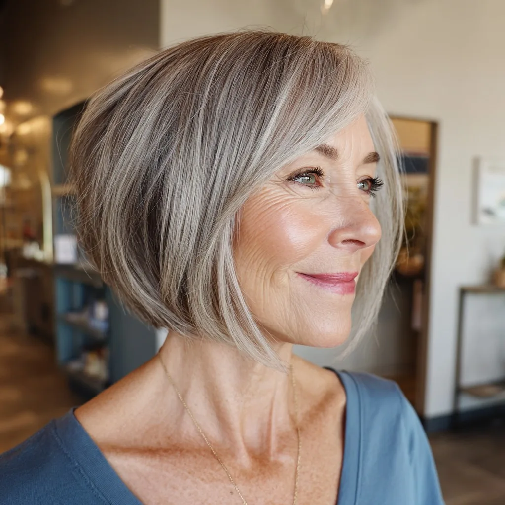 Contemporary Silver Inverted Bob with Soft Movement